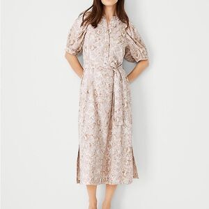 Ann Taylor Snake Print Puff Sleeve Shirtdress